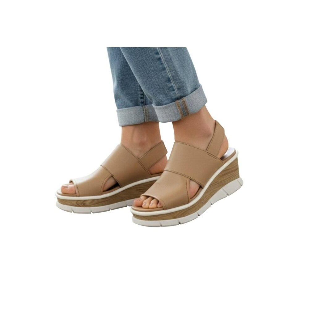 Sorel Joanie lll Slingback Wedge Leather Platform Sandals Womens 7.5 Beige - Picture 3 of 13